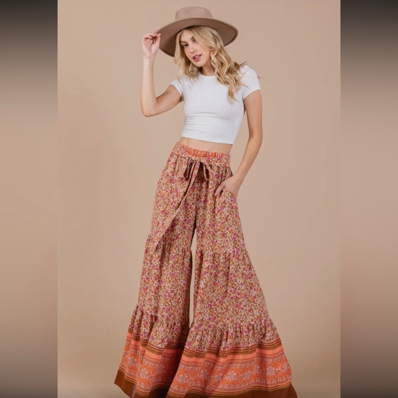 Boho Floral Palazzo Pants - Picture 2 of 5